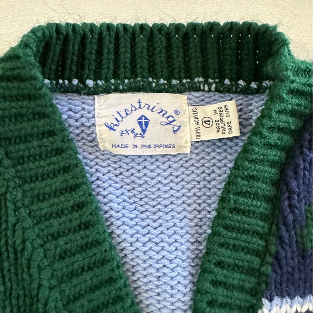 Kitestrings Vintage Yarn Knit Boy Scout Wood Button Down Cardigan Boys Size 4 - Picture 6 of 8